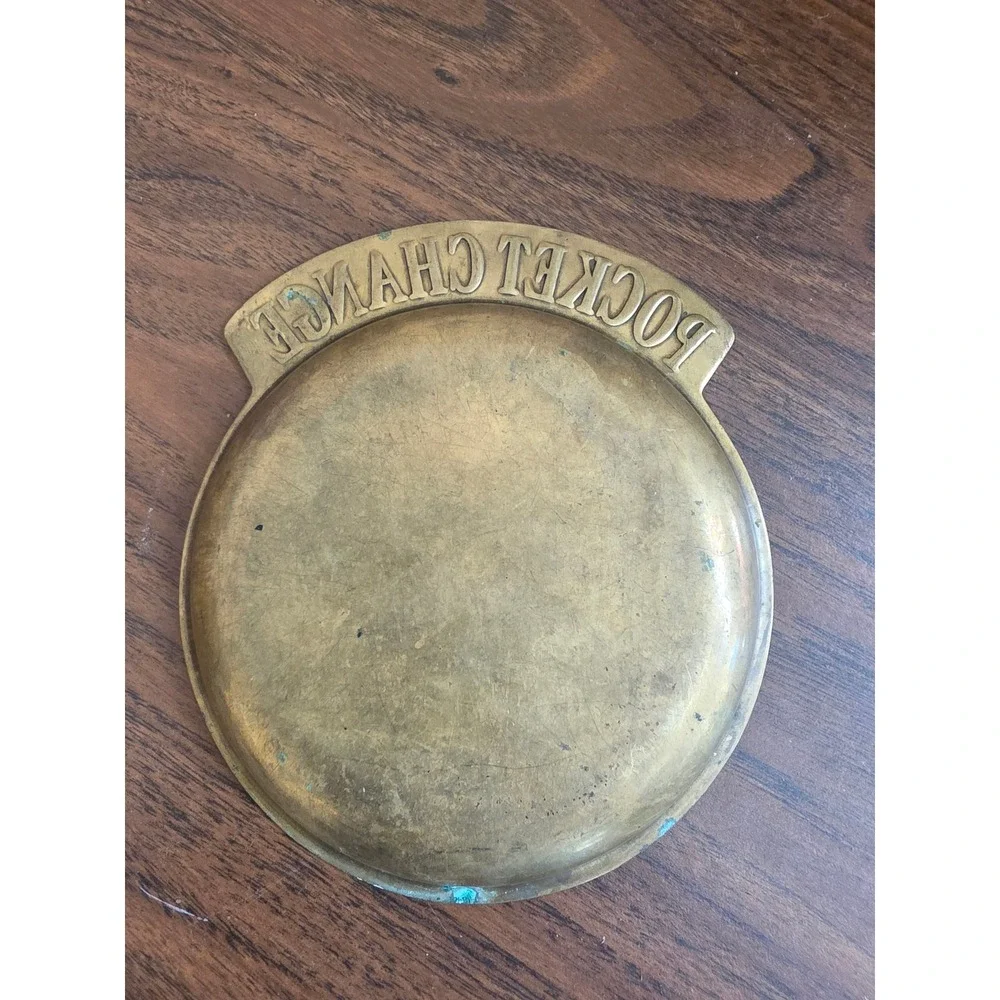 Vintage Brass Pocket Change Valet Tray Coin Dish Catchall Patina Decor